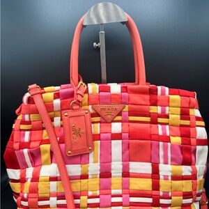 Prada Tessuto Multicolor Corallo Nylon and Leather 2 Way Bag
